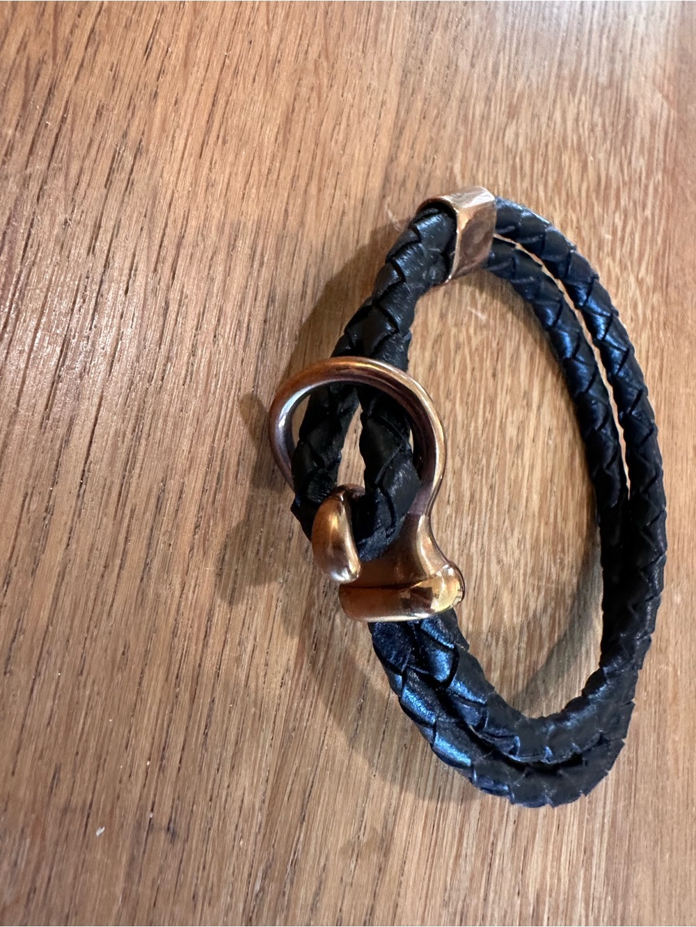 Black Braided Leather Bracelet with Gold Hardware